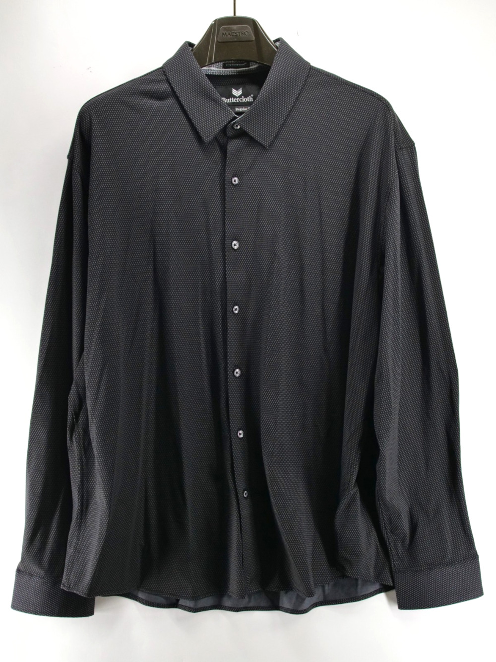 ButterCloth Mens 3XL Regular Fit Button Up Icy Cotton Black Diamond Print XXXL